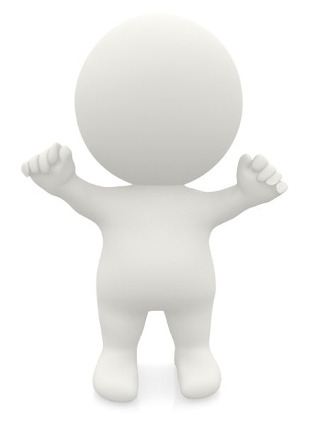 Excited 3D man with arms up isolated over a white background