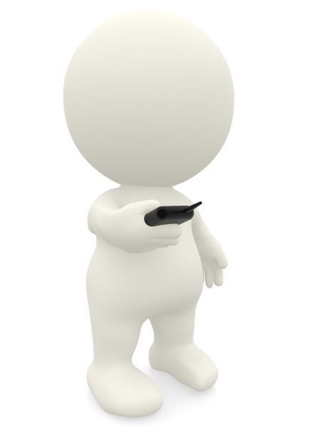 3D person texting on his phone isolated over a white background