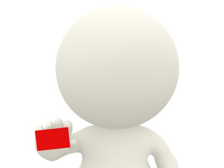 3D man showing his red business card isolated over a white background