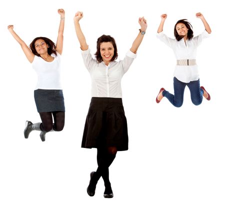 Happy women smiling full of joy over a white background