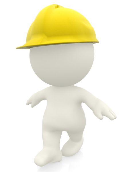 3D construction worker with a helmet isolated over a white background