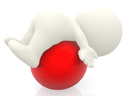 3D person lying on a pilates ball isolated over a white background