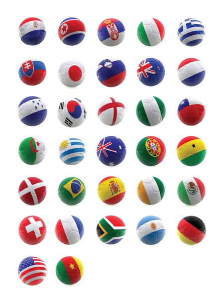 3D football with flags of different countires for the World Cup - isolated
