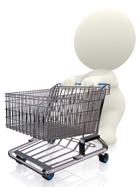 3d Person Pushing A Shopping Trolley Isolated Over White Freestock