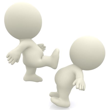 3D person kicking another isolated over a white background