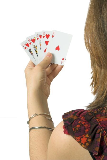 casual woman playing cards right