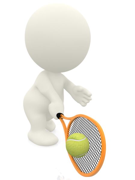 3D Tennis player hitting the ball isolated over a white background