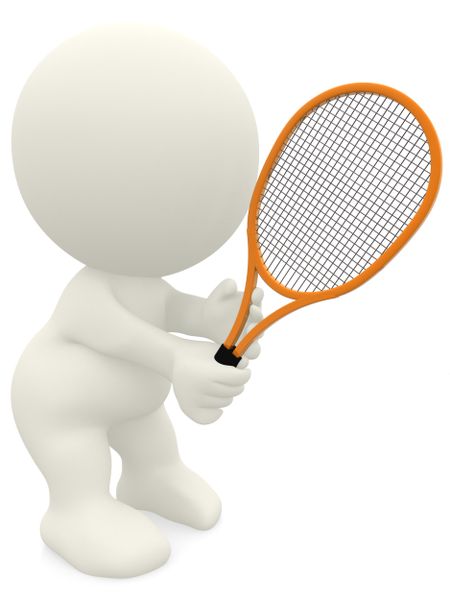 3D Tennis player awaiting to reply isolated over a white background
