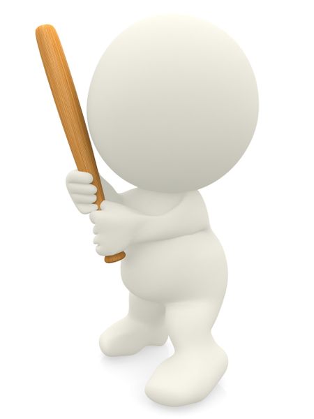 3D man ready to bat isolated over a white background