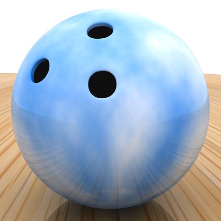 3D blue bowling ball over a wooden