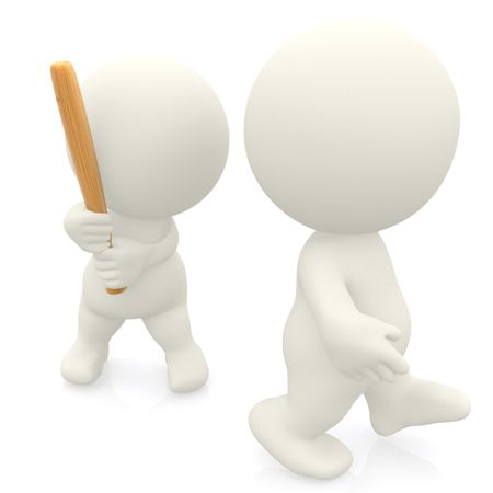 3d person hitting another one with a bat isolated over a white background