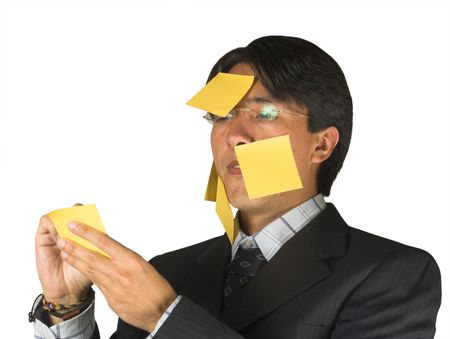 business man fill of post it notes
