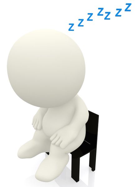 3d person sitting on a bench sleeping - isolated over a white background