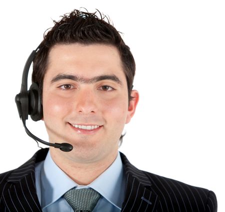 Man wearing a headset - isolated over a white background