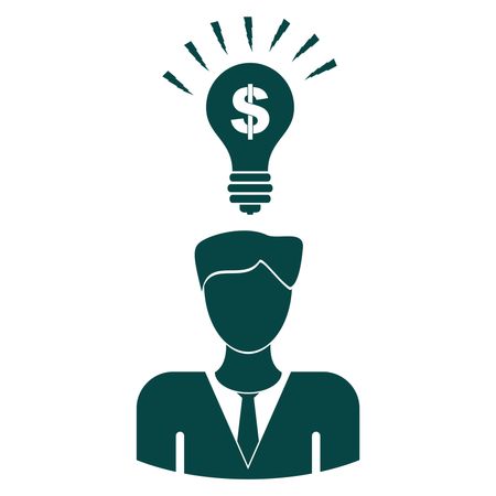 Vector Illustration of Person and bulb symbol with dollar symbol Icon above head in Green
