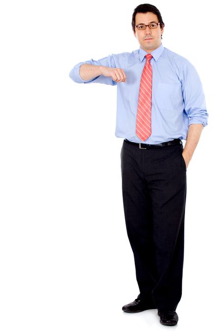business man leaning on something isolated over a white background