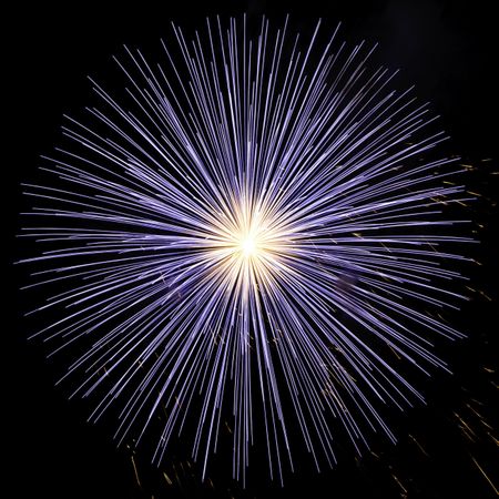 Burst of blue fireworks with white-hot core, in square format