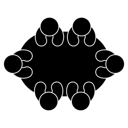 Vector Illustration of Group Person in Table Icon in Black