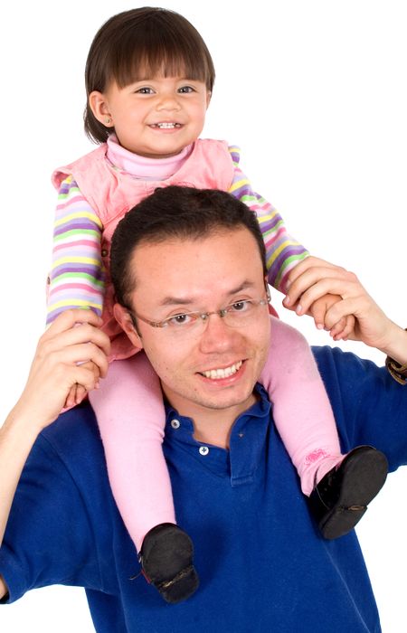 father and daughter having fun isolated over a white background