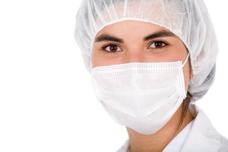 female surgeon isolated over a white background