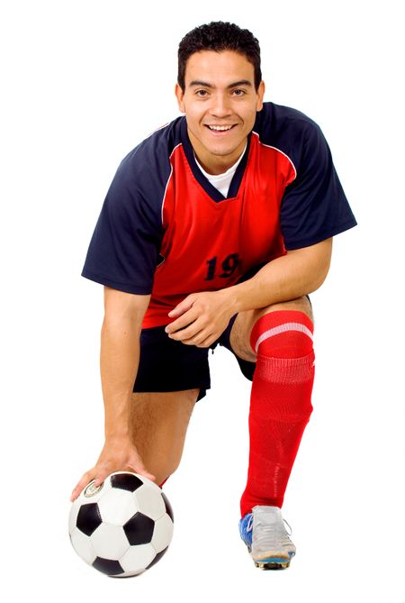 professional footballer isolated over a white background