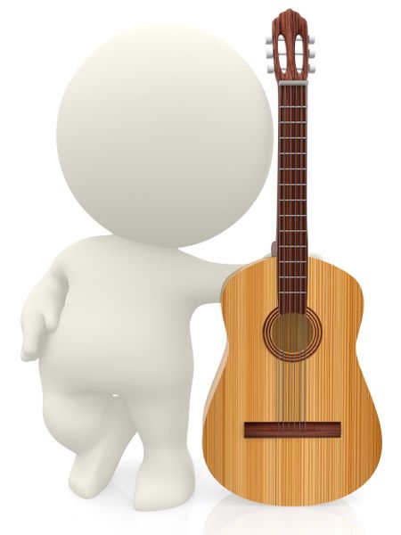 3D guy with a guitar isolated over a white background