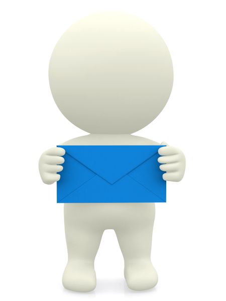 3D person holding an envelope with both hands over a white background