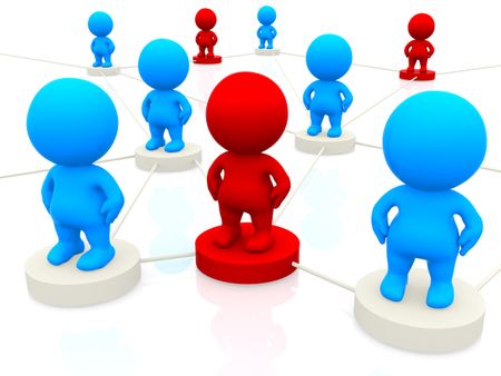 3D blue and red people networking isolated over a white background