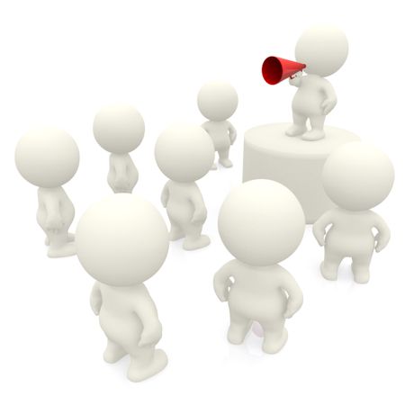 3d person making a speech on loudspeaker isolated over a white background