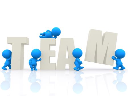 3D people around the word team isolated over a white background