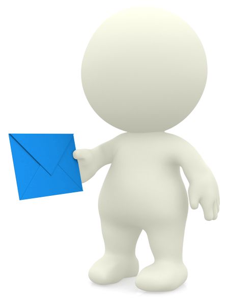3D person giving - receiving an envelope isolated over a white background