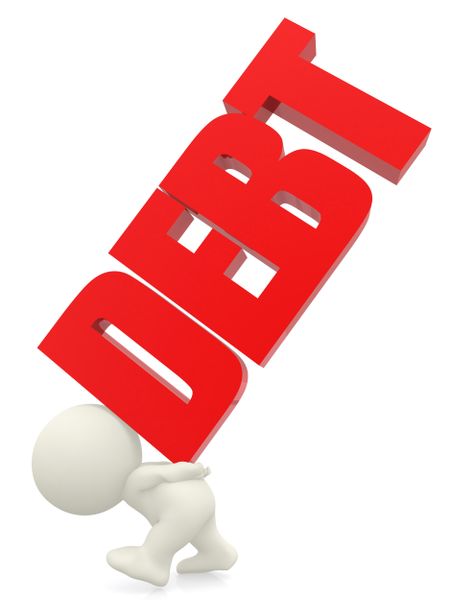 3D person carrying the word debt isolated over a white background