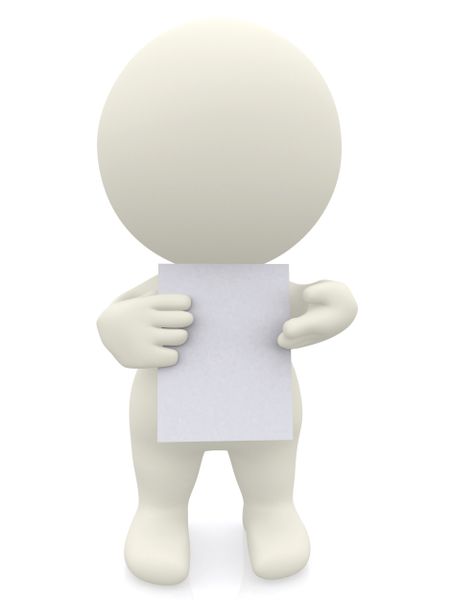 3D person holding a blankcard isolated over white background