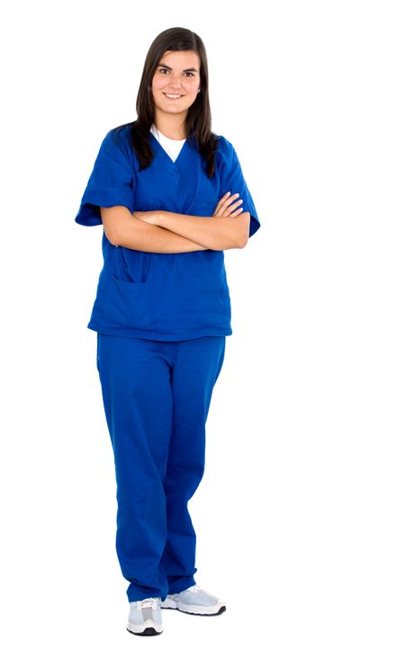 friendly female nurse isolated over a white background