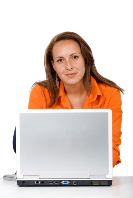 business woman on a laptop isolated over a white background