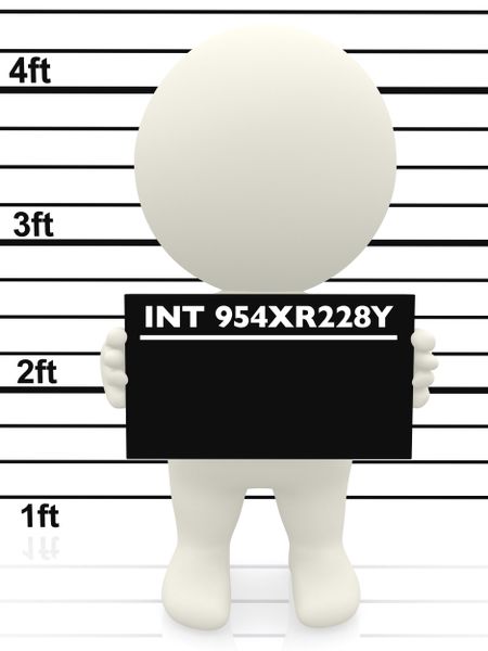 3D character arrested standing over a white background