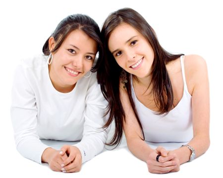 female friends portrait isolated over a white background