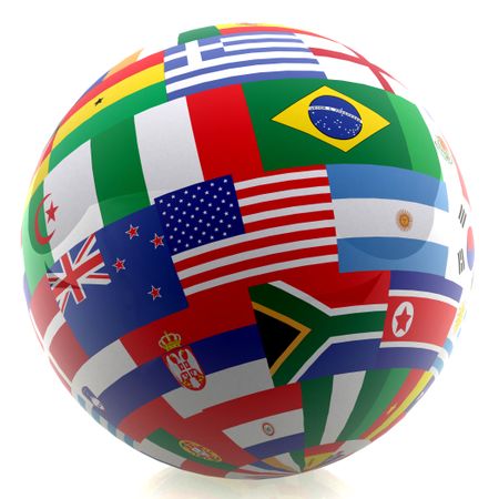 3D football with the flag of different countries - isolated over a white background