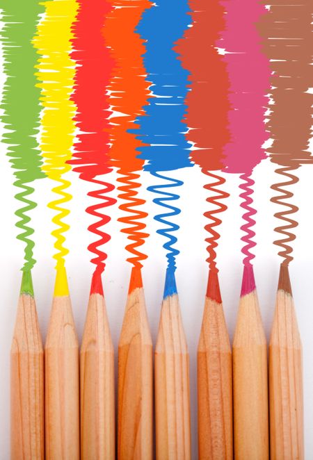 Coloring with a set of color pencils over a white background