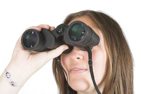beautiful girl using binoculars