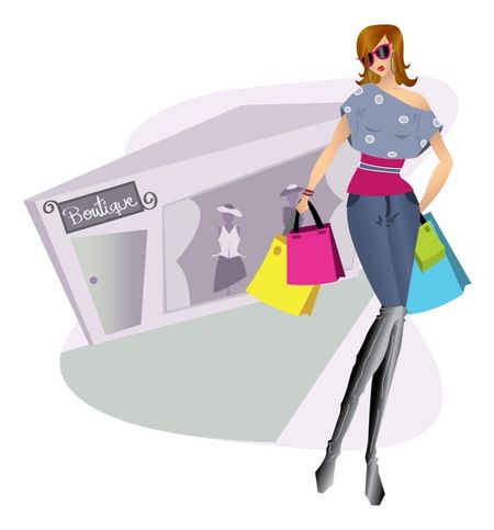 Illustration of a shopping girl with bags at the city