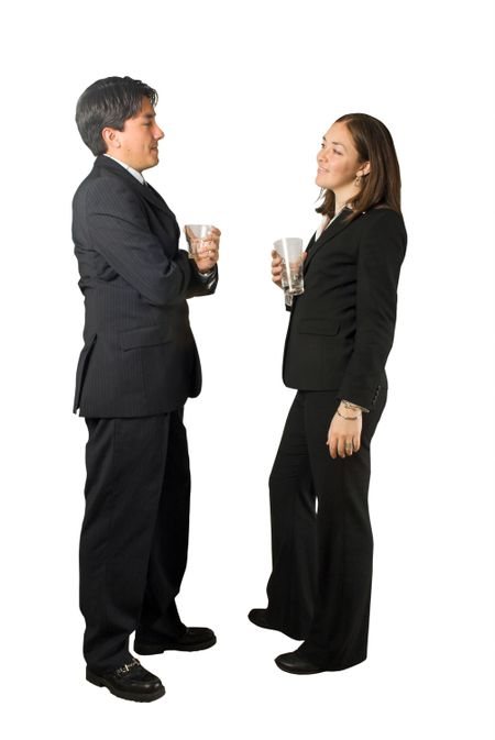 business couple having a drink together