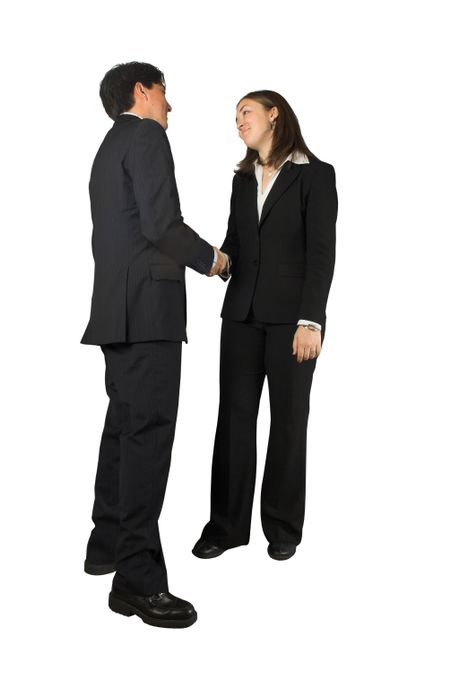 business couple handshake.
