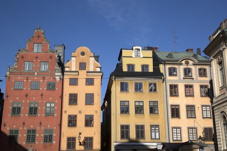 Colorful Building Facades, Stortorget Square, Gamla Stan - City Centre, Stockholm; Sweden