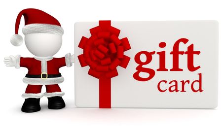 3D Santa with a gift card for Christmass  ? isolated over white