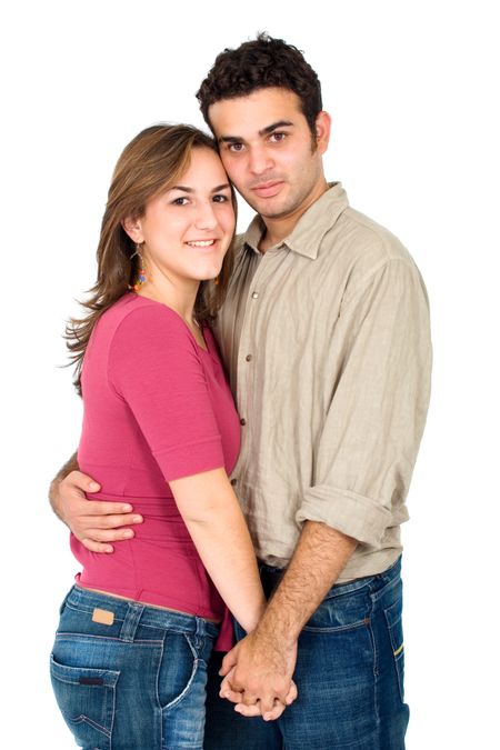 happy couple portrait isolated over a white background
