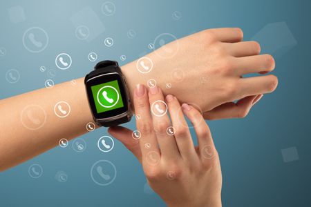 Female handwearing a ringing smartwatch with call icons around