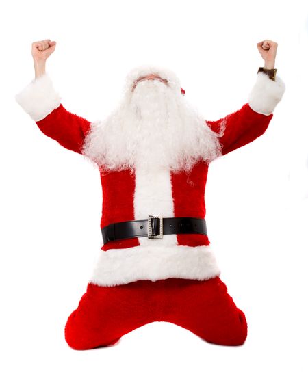 father christmas celebrating isolated over a white background
