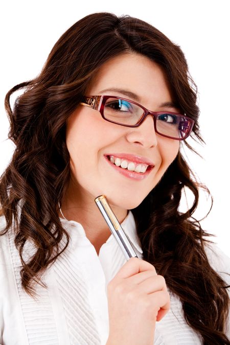 Young business woman wearing glasses- isolated over white