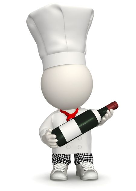 3D Chef with a bottle of wine - isolated over white